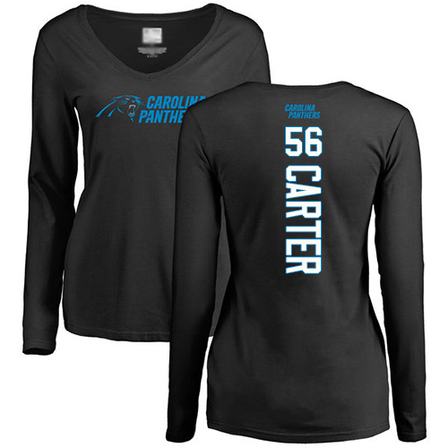 Carolina Panthers Black Women Jermaine Carter Backer Slim Fit NFL Football #56 Long Sleeve T Shirt